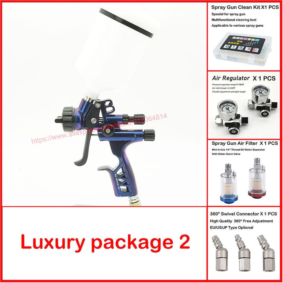 ( Luxury) Hvlp 1.3Mm Air Paint Sprayer 6800B High-Performance Car Paint Spray Gun Sprayer Painting Tool Airbrush Pneumatic Gun Blue