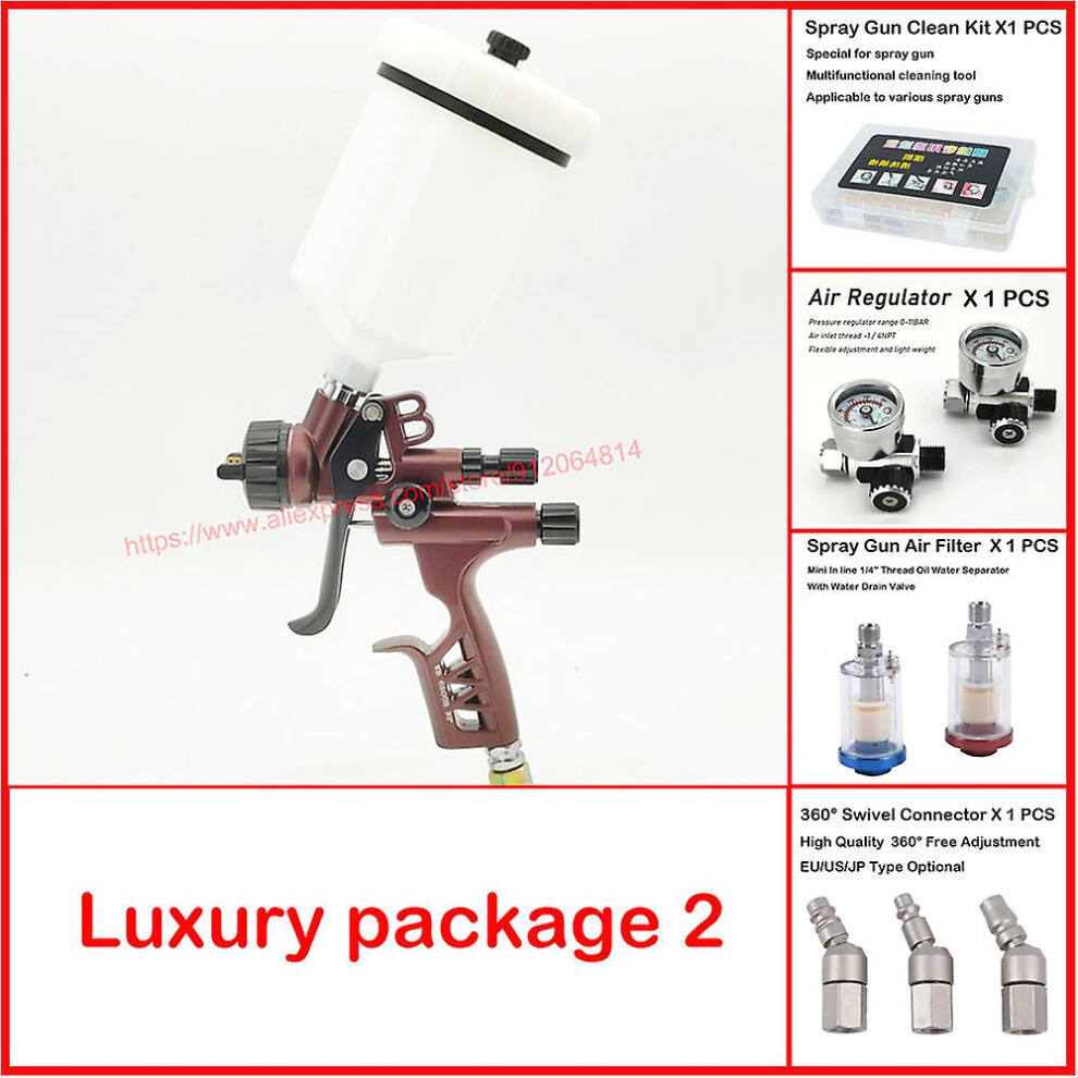 ( Luxury) Hvlp 1.3Mm Air Paint Sprayer 6800B High-Performance Car Paint Spray Gun Sprayer Painting Tool Airbrush Pneumatic Gun Brown