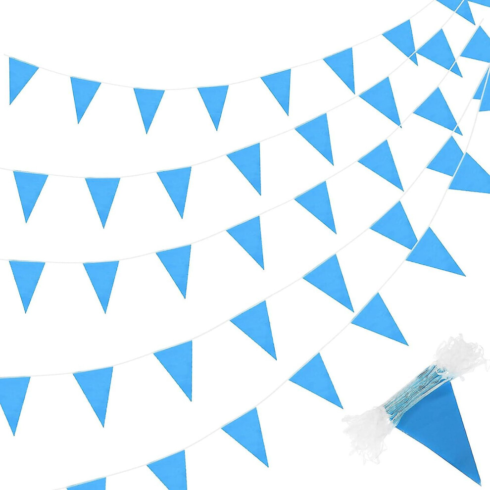(Blue) 200 Feet Solid Pennant Banners Flags String Triangle Hanging Diy Bunting Flags Blue