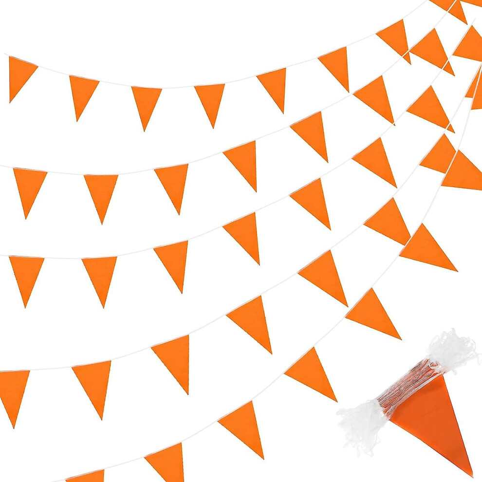 (Orange) 200 Feet Solid Pennant Banners Flags String Triangle Hanging Diy Bunting Flags Orange