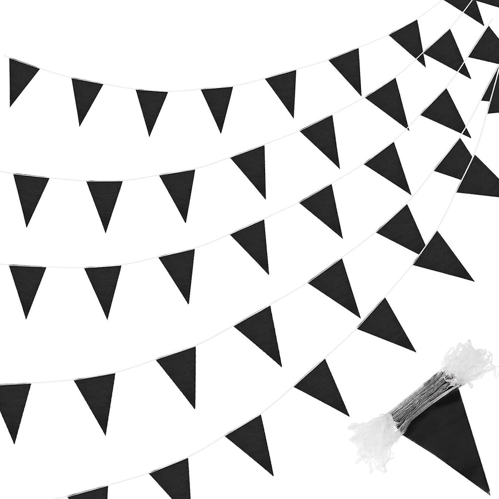 (Black) 200 Feet Solid Pennant Banners Flags String Triangle Hanging Diy Bunting Flags Black