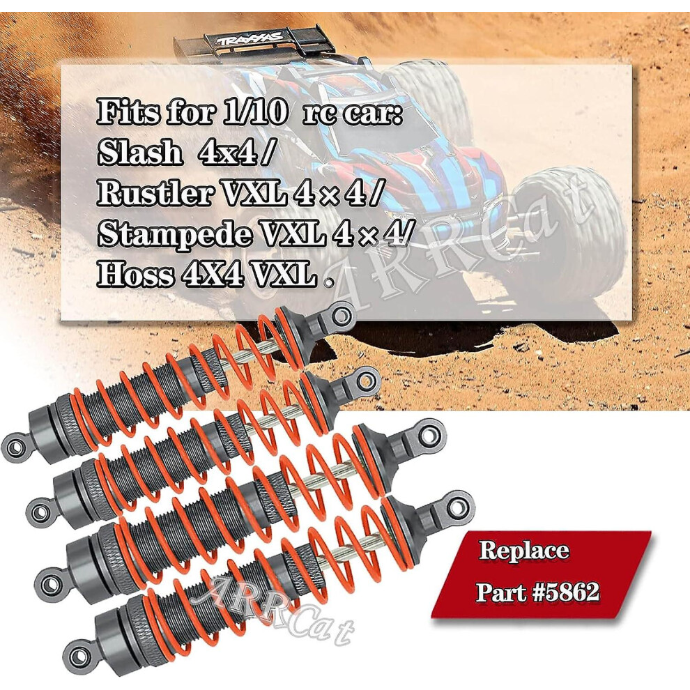 ( Year Upgrade Version) Big Bore Rc Shock For Slash 4Wd 4X4 Upgrade Parts, 1/10 Traxxas Stampede 4Wd 4X4, Hoss 4Wd 4X4, Rustler 4Wd 4X4, 4Pcs Alum Gray