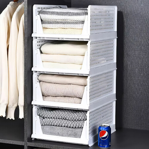 Living And Home Set of 4 Stackable PP Pull-Out Wardrobe Organisers - Foldable, Ventilated Storage Drawers