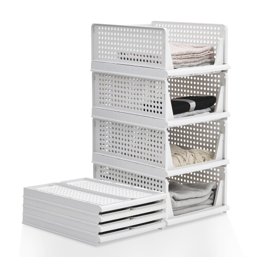 Living And Home Set of 4 Stackable PP Pull-Out Wardrobe Organisers - Foldable, Ventilated Storage Drawers 1
