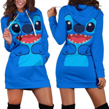 (S, One size) Stitch Hoodie Dress Sweater Sweatshirt Dress 3D Allover Printed Hoodie for Women