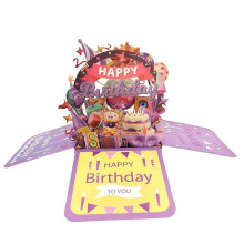 (Purple, One size) HAPPY BIRTHDAY 3D Birthday Stereo Box Creative Handmade with Message Card