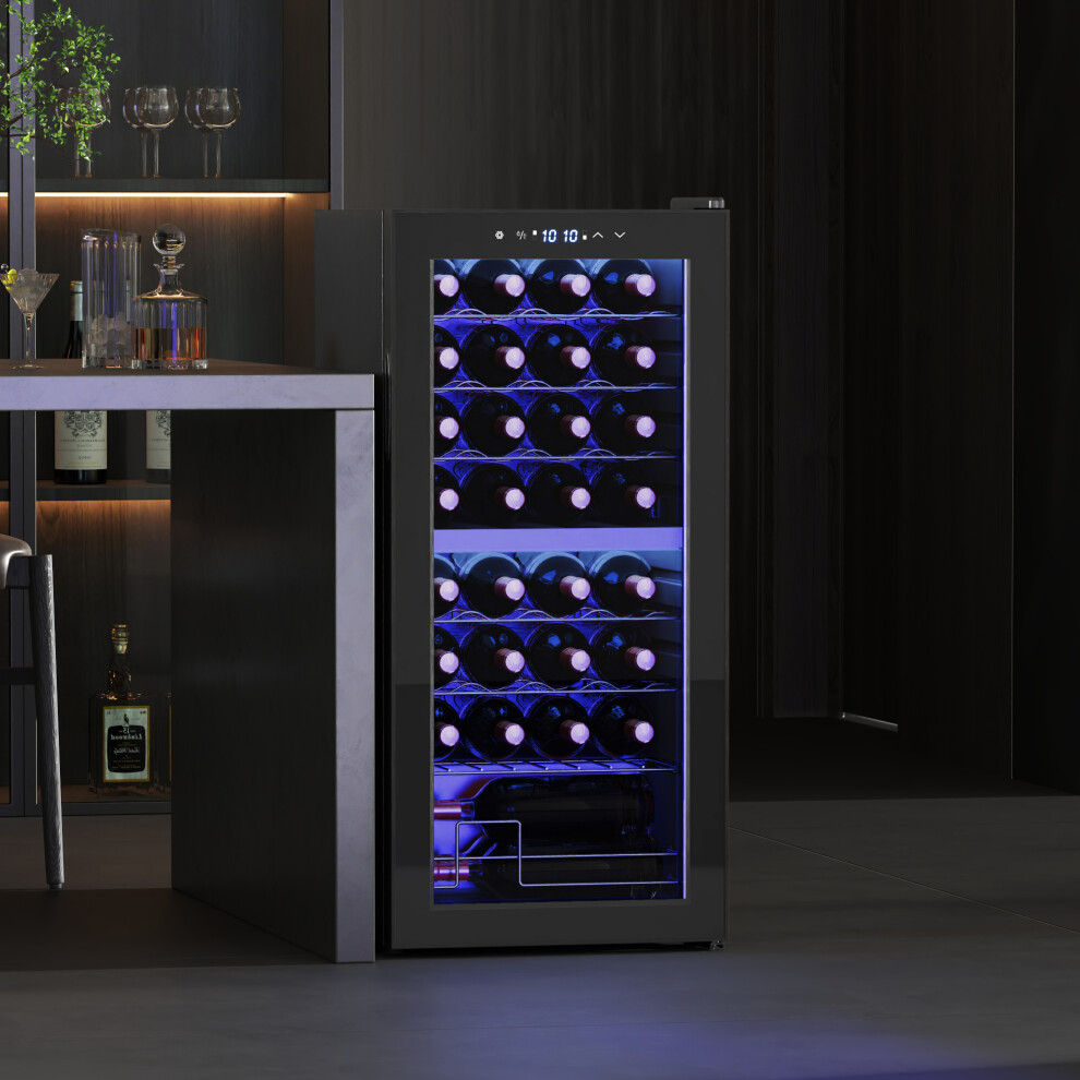 Homcom 86L Dual Zone Wine Cooler With Adjustable Temperature Control, Black