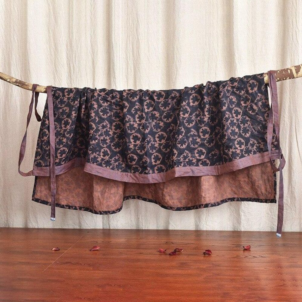 (One Size, navy blue) Johnature Spring Women Vintage Bandage Skirts Print Floral Clothes Linen Women A-Line Skirts