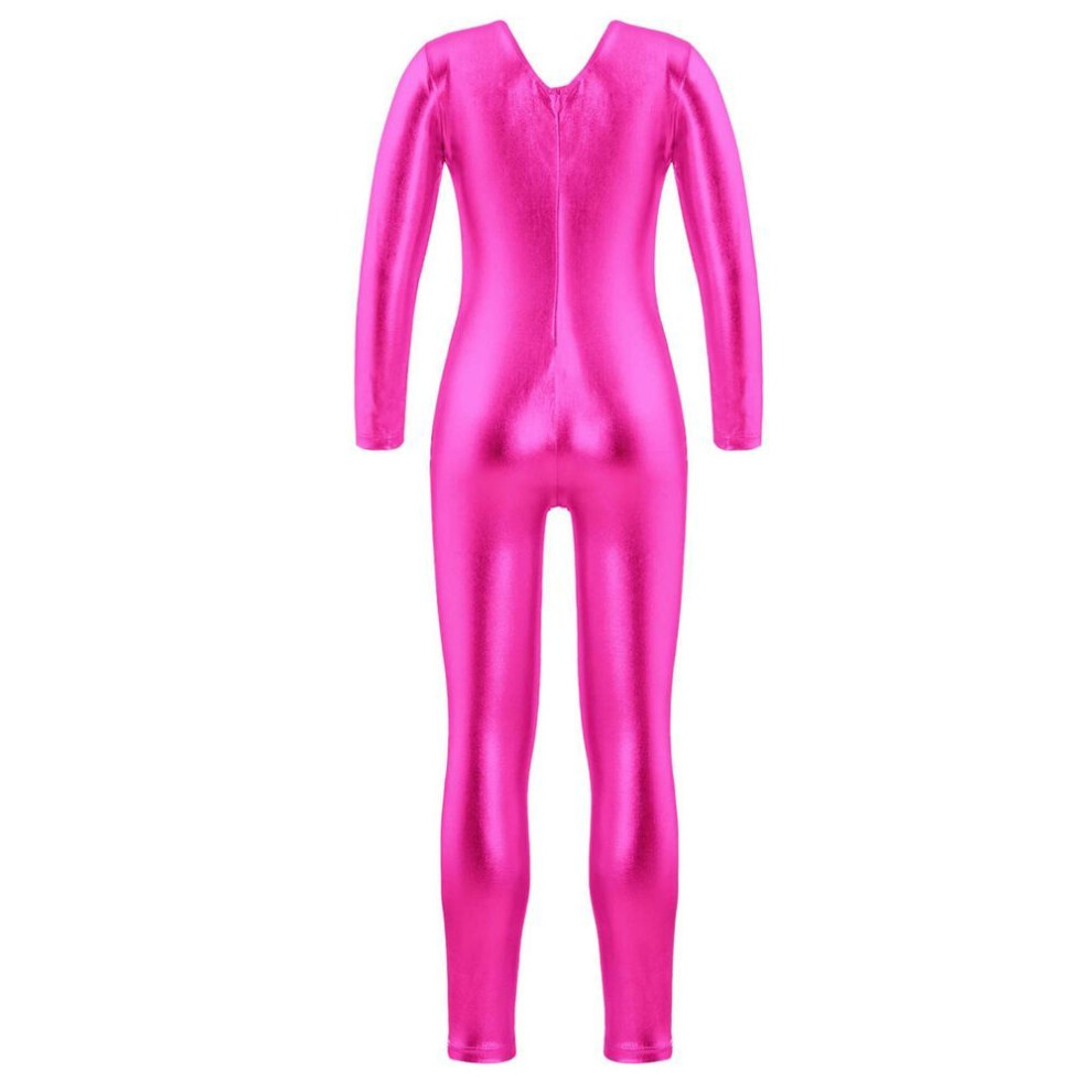 (hot pink, 10-12 Years) Kids Girls Stylish Clothing Long Sleeves Ballet Dance Gymnastics Leotard Jumpsuit Dancewear