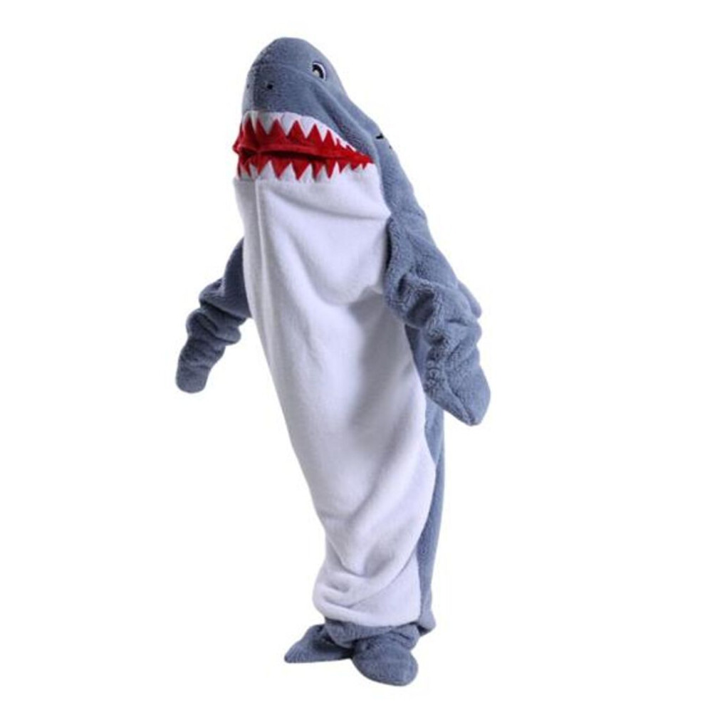 (light grey, XS) Sleeping Bag Cartoon Shark Shape Soft Flannel Camping Family Outings And Sleepover Wearable Blanket Adult Children Cosplay Onesie Outfit
