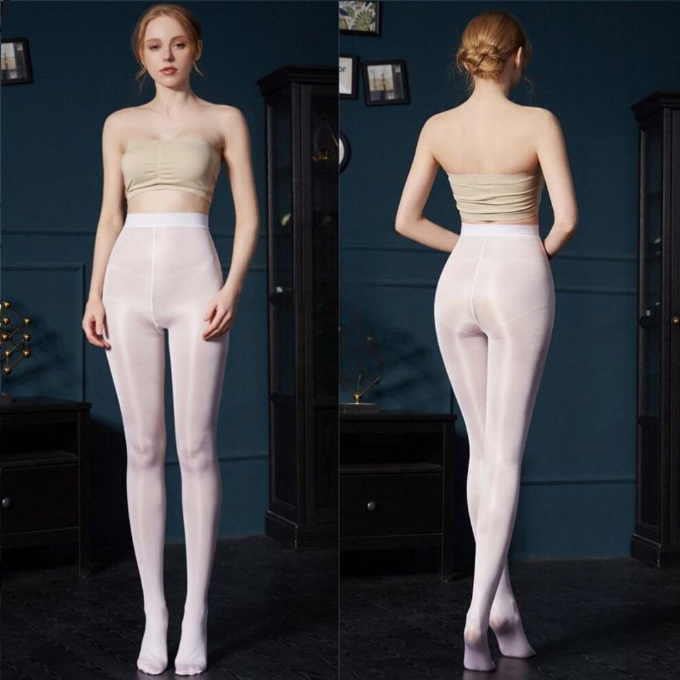 (white, XL) 70d Plus Size Woman Shiny Glossy Pantyhose Sexy Sheer Stockings Tights Elastic Shiny Leggings Shaping Stockings Long Socks For Woman