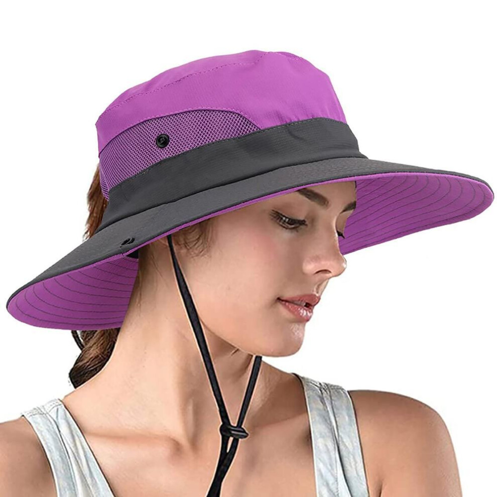 (purple) Sun Hat For Women Upf 50 + Uv Protection Wide Bucket Hat Cap For Summer Fishing Hiking Camping Garden Farming Outdoor Exercise
