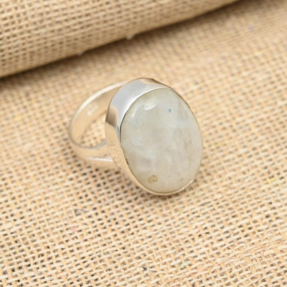 (white, 8) Rainbow Moonstone Gemstone Handmade 925 Sterling Silver Ring Jewelry For Thanksgiving