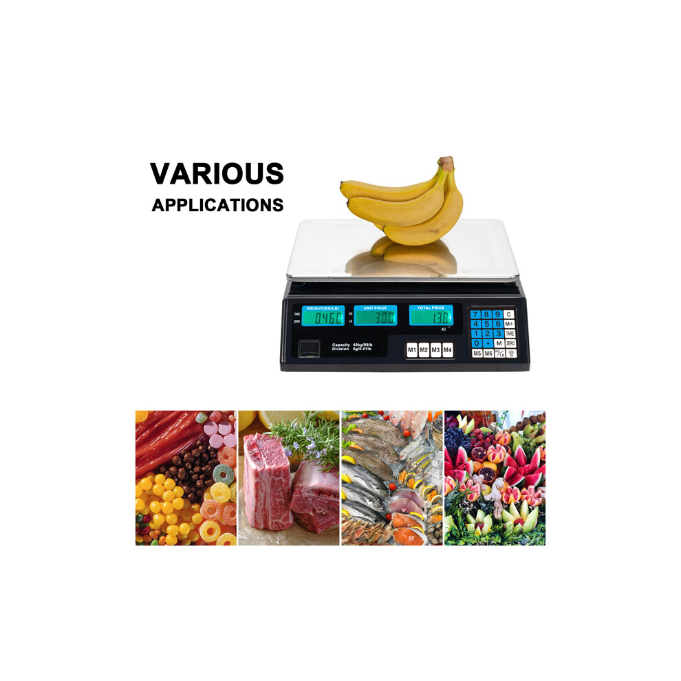 (Black) 40kg/5g Digital Price Computing Scale for Vegetable  Shop Commercial Market