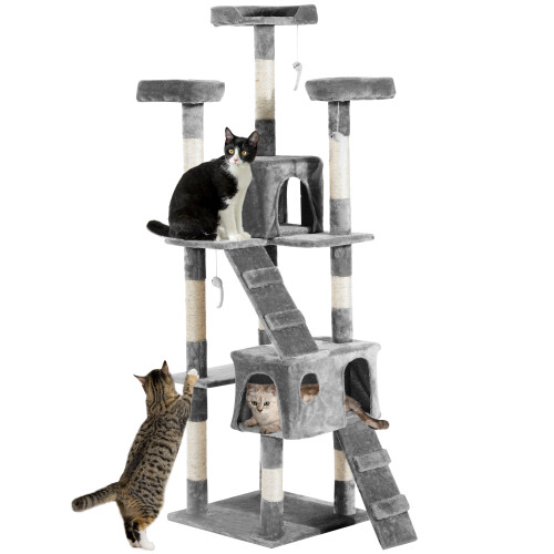 PawHut PawHut 173cm Cat Tower Scratching Post Activity Centre for Indoor Grey 1