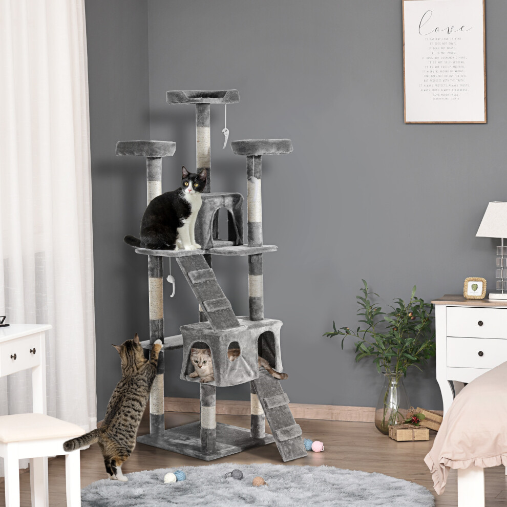 PawHut Cat Tree Scratcher Activity Centre, Scratching Post w/ Cat House, Bed