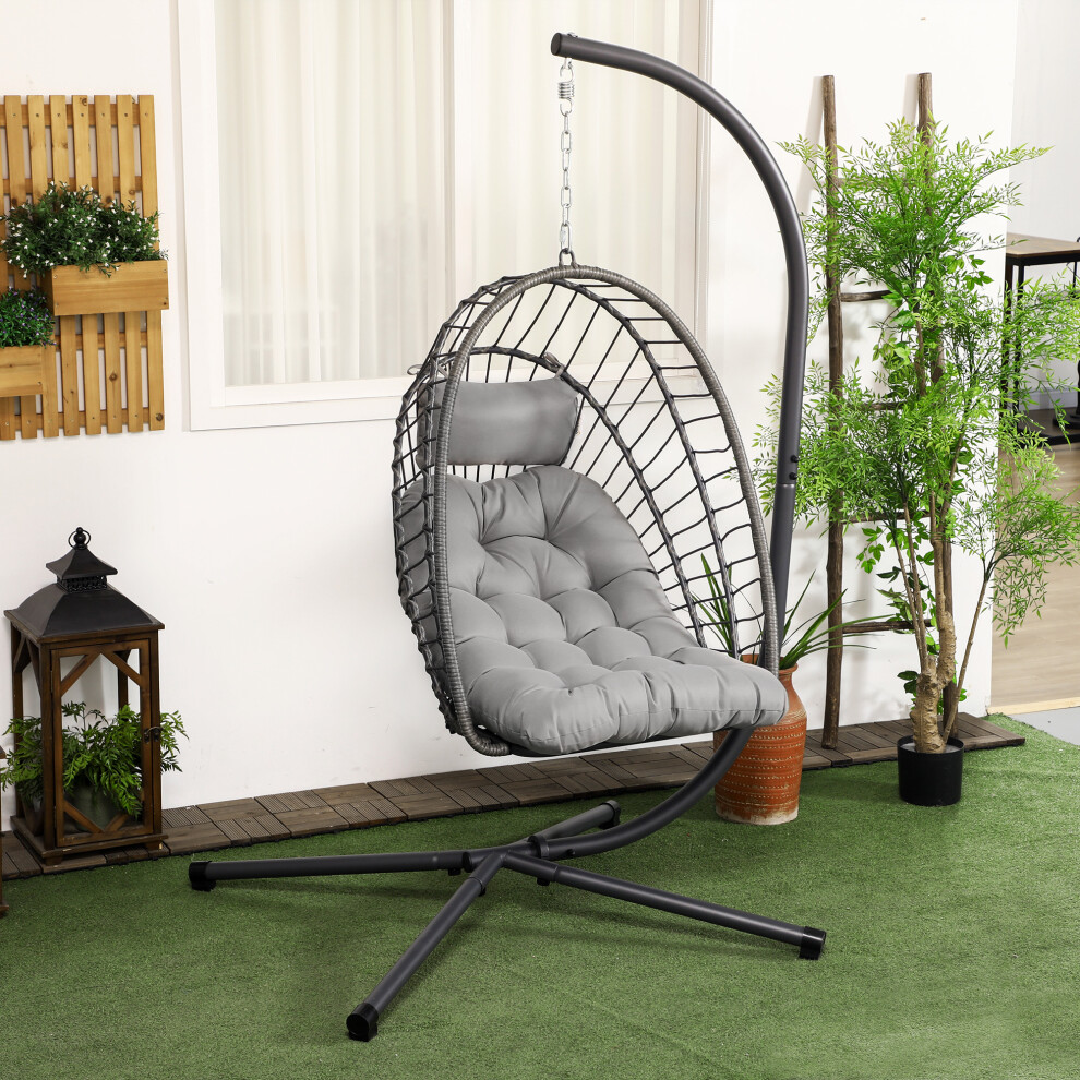Outsunny Pe Hanging Swing Chair W/ Thick Cushion, Patio Hanging Chair, Grey
