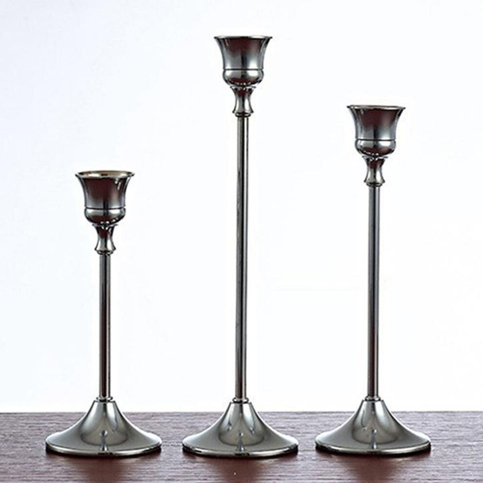 (silver, L) Wedding Dinning Candlestick Holder Centerpiece Table Decorative Candle Holder Single-head Taper Candle Holder Ornaments