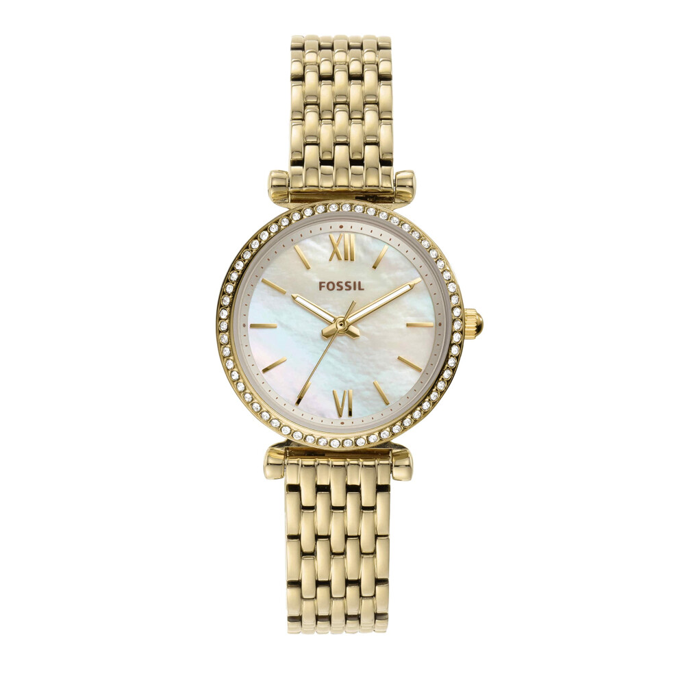 Montre Fossil Carlie Mini     quartz pour femme, acier inoxydable, trois aiguilles, couleur   : or (mod   le   : ES4735)