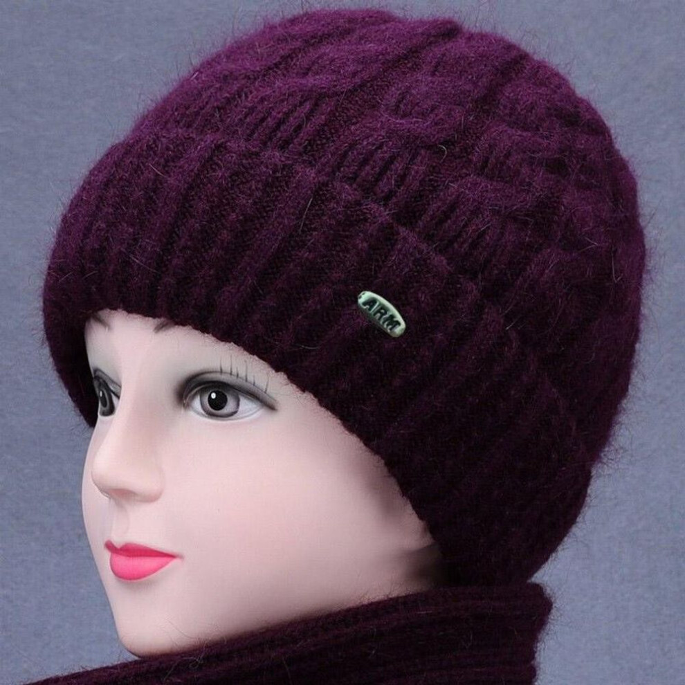 (dark red) 1PC Ladies Plus Velvet Wool Hats Hat Elderly Middle-aged Knitted Hat Outdoor Warm Cold Winter