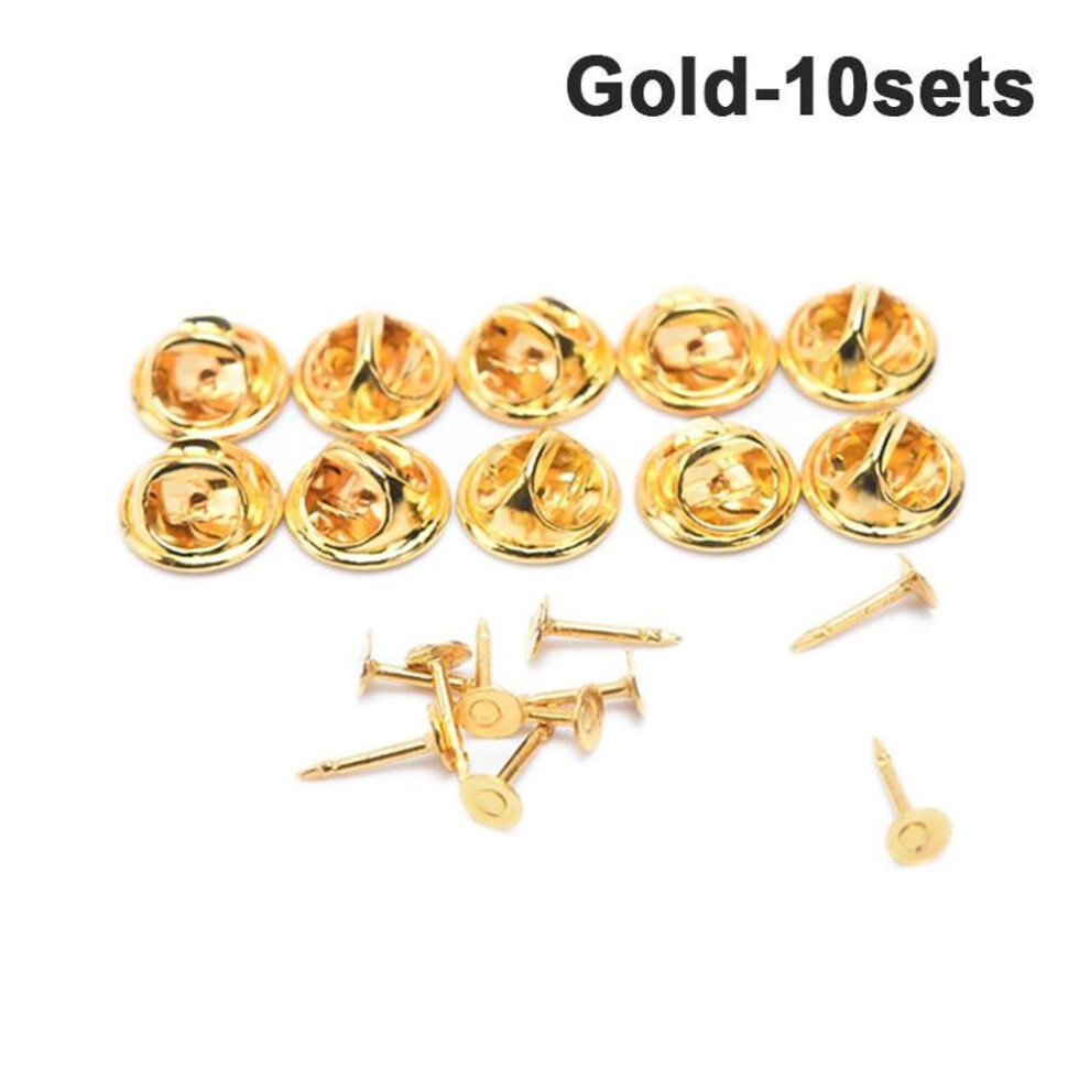 (gold) 10sets Lapel Pin Holder Buckle Clutch Jewelry Diy Butterfly Badge Brooch Clasp