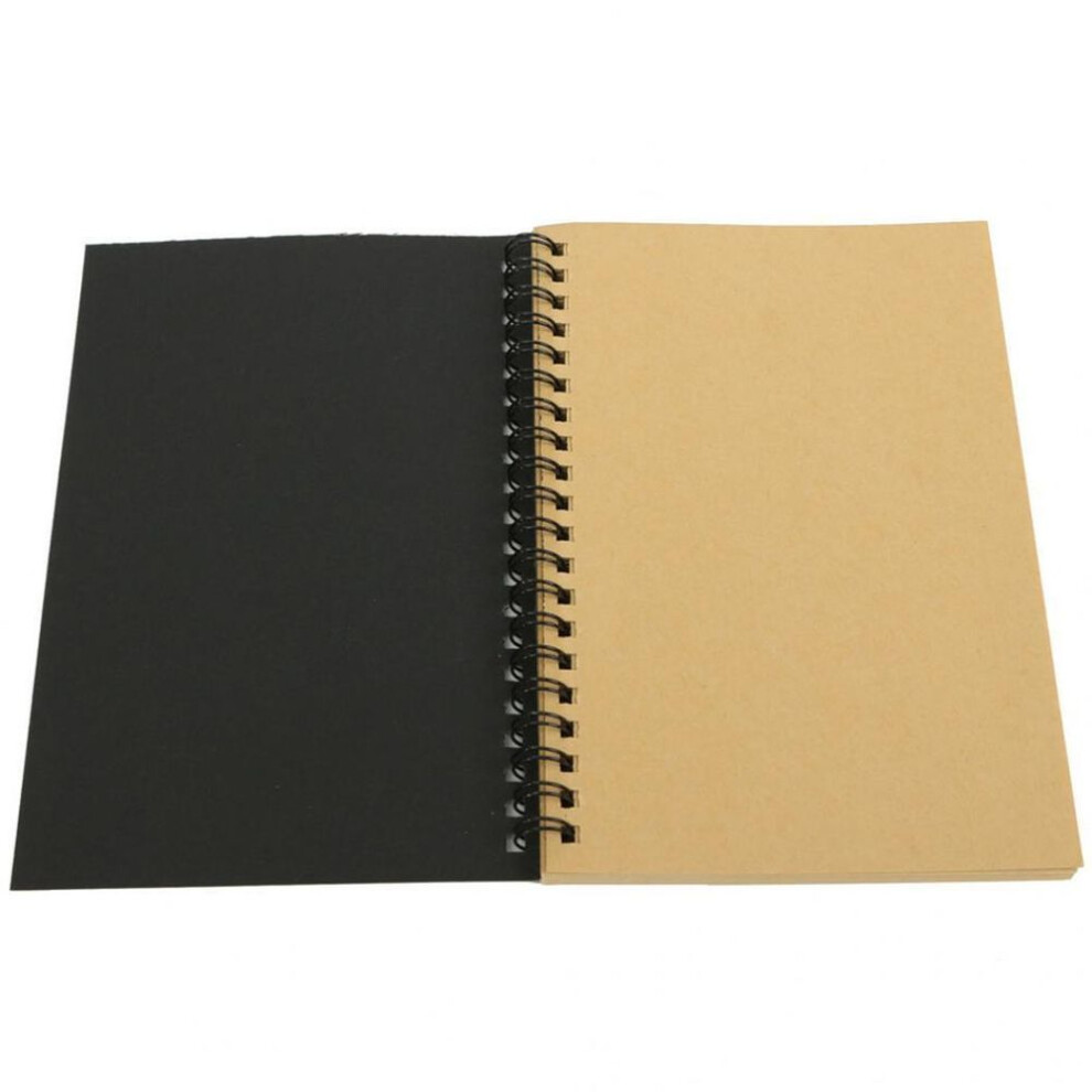 (black, Kraft Paper) Retro Kraft Spiral Binding Blank Graffiti Sketchbook Notebook Graduation Gift