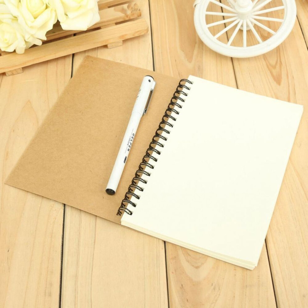 (khaki, White Paper) Retro Kraft Spiral Binding Blank Graffiti Sketchbook Notebook Graduation Gift