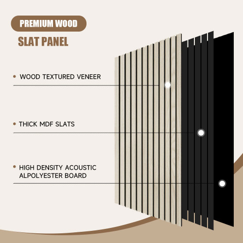 Living And Home White Maple Effect Veneer Slat Design Acoustic Wall Panel 240cm x 60cm 2