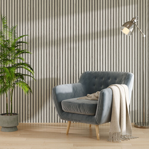 Living And Home White Maple Effect Veneer Slat Design Acoustic Wall Panel 240cm x 60cm 1