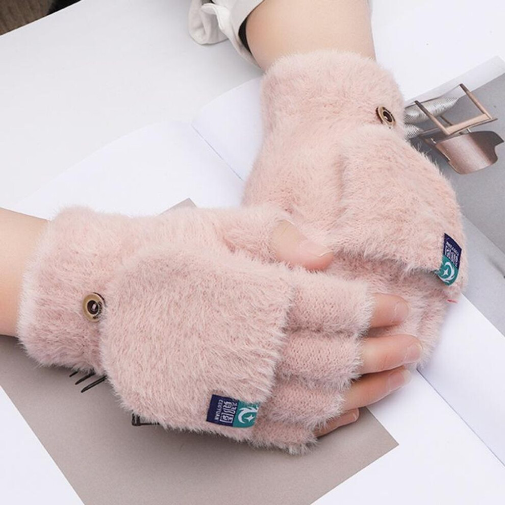 (pink) Fashion New Warm Gloves with Finger Caps for Girl Autumn Winter Outdoor Anti Cold Gloves for Men Women Plush Gloves for Students