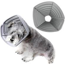 (As show, One size) LINJOU Soft Adjustable Pet Recovery Collar for After Surgery, Anti-Bite lick for Cats Dogs (S, Grey)