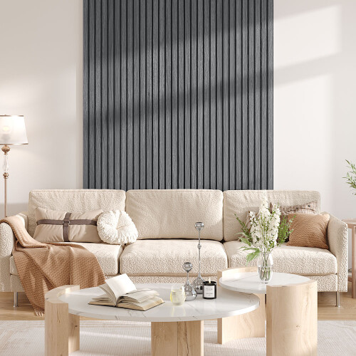 Living And Home Grey Walnut Wood Grain Decorative Slat Wall Panel, 240cm x 60cm 1