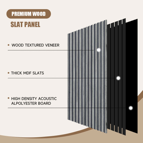 Living And Home Grey Walnut Wood Grain Decorative Slat Wall Panel, 240cm x 60cm 2