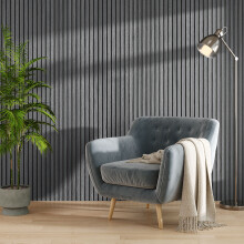 Grey Walnut Wood Grain Decorative Slat Wall Panel, 240cm x 60cm