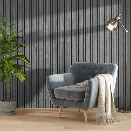 Living And Home Grey Walnut Wood Grain Decorative Slat Wall Panel, 240cm x 60cm