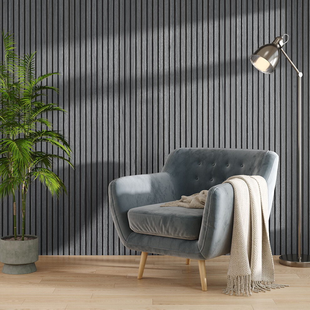 Grey Walnut Wood Grain Decorative Slat Wall Panel, 240cm x 60cm