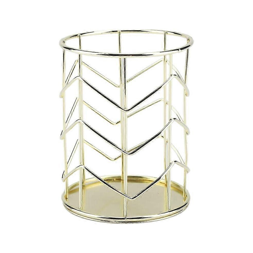 (As show, One size) LINJOU Pencil Cups, Round Wire Metal Pen Cups Makeup Brush Holder (Gold)-image-OPC-PG7FZVS-NEW