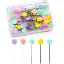 (As show, One size) LINJOU 100 Pieces Sewing Pins With Storage Box for Jewelry Decoration (Flower Type)