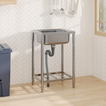 Free Standing Stainless Steel Single Bowl Sink 55cm W x 43cm D x 85cm H