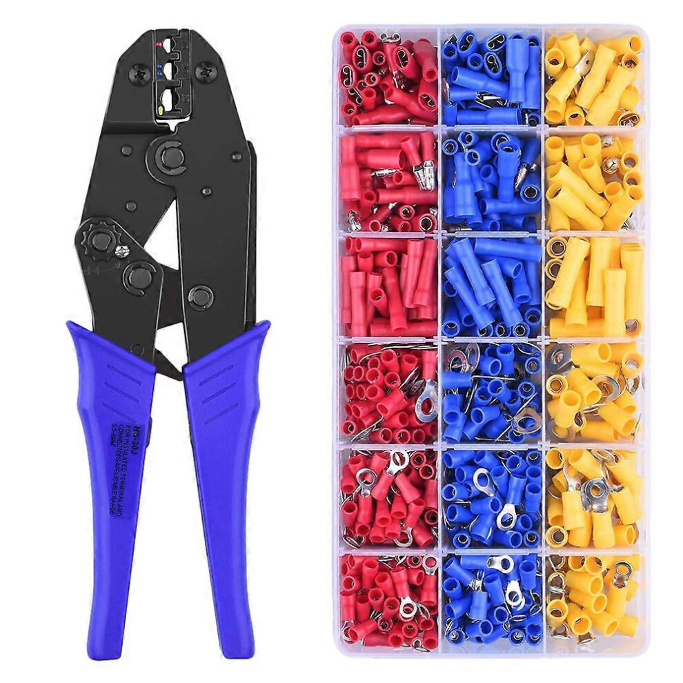 (As Show, One Size) 30J 0.5-6 Square Cold-Pressed Insulated Terminal Crimping Pliers 700Pcs Cold Press Insulated Terminal Set 6953460353589
