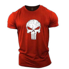 (S, Red) Punisher Skull Bodybuilding Top Short Sleeve T-Shirt 1