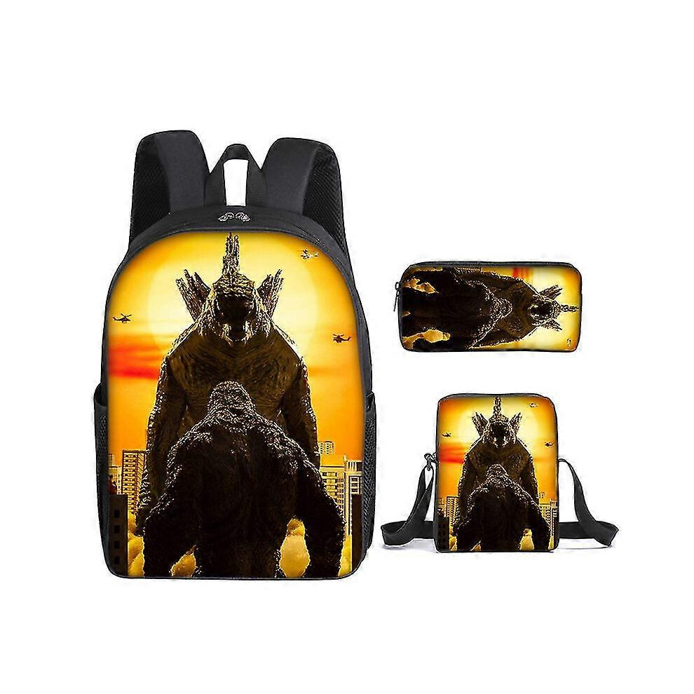 (C, One size) Children&#39;s Gift Godzilla Vs. King Kong School Bag Three-piece Backpack + Satchel + Pencil Case#2-image-OPC-PG7G5XW-NEW