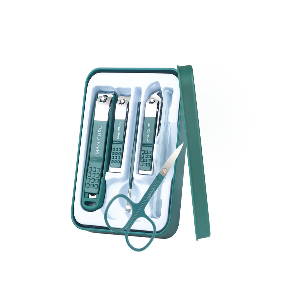 Manicure Set 5 pcs Professional Nail Clippers Kit Pedicure Care Tools-Stainless Steel Grooming Tools for Travel (Dark Green)