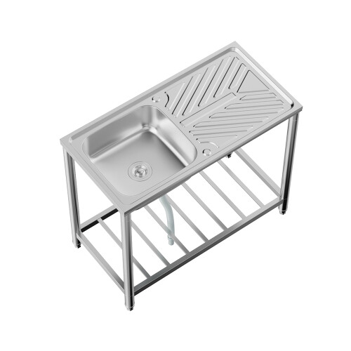 Living And Home Freestanding Single Bowl Kitchen Sink with Draining Board 2
