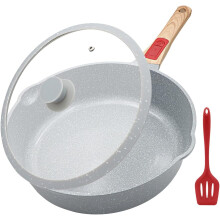 (28cm, Blue) 28cm Nonstick Ceramic Deep Frying Pan with Lid, Aluminum Non Stick Skillet with Removable Handle, with Healthy Ceramic Non-Stick Coating