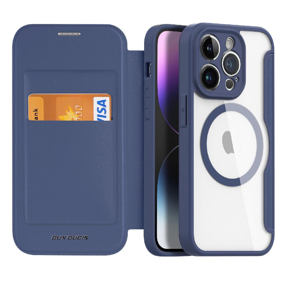 (Blue) Dux Ducis Case For Iphone 14 Pro Shockproof Full Protective Flip Folio Wallet Case Case Wallet Compatible With Magsafe With Rfid Blocking Card Blue 764549491711