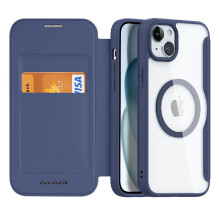 (Blue) DUX DUCIS Case For IPhone 15 Plus With RFID Blocking Card Slot PU Leather Cover Shockproof Full Protective Flip Folio Wallet Case Case Wallet With