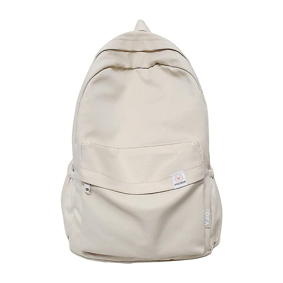 (White) Simple Classic Backpack Canvas Leisure School Backpack Teenager Girls Student Large Capacity School Book Bag Casual Backpack White