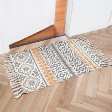(As show, One size) LINJOU Boho Bathroom Rug Runner, Modern Geometric Rugs, Cotton Woven Tassels Throw Machine Washable