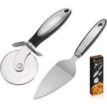 (As show, One size) LINJOU 2 Pack Pizza Cutter | Premium Pizza Cutter Wheel Pizza Server Set | Non Slip Stainless Steel